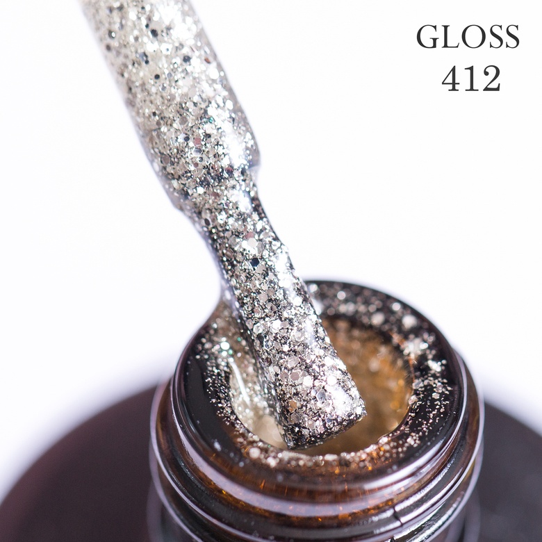 Gel polish GLOSS 412 (white gold glitter), 11 ml