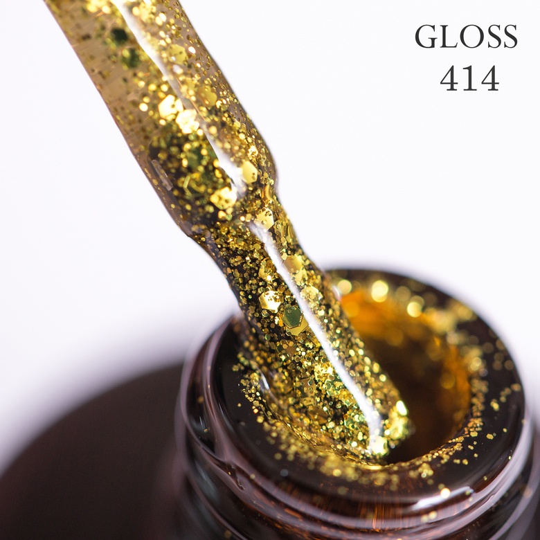 Gel polish GLOSS 414 (yellow with micro-shine and glitter), 11 ml