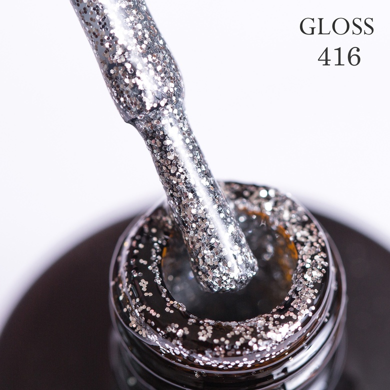 Gel polish GLOSS 416 (silver with micro-shine), 11 ml