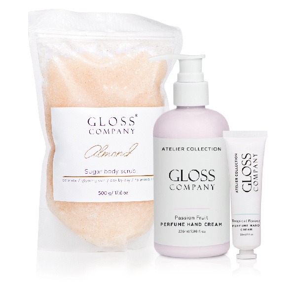 SPA care set GLOSS (body scrub, hand cream 30 ml, hand cream 236 ml)