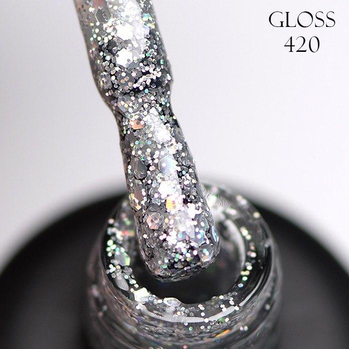 Gel polish GLOSS 420 (silver with holographic glitter), 11 ml