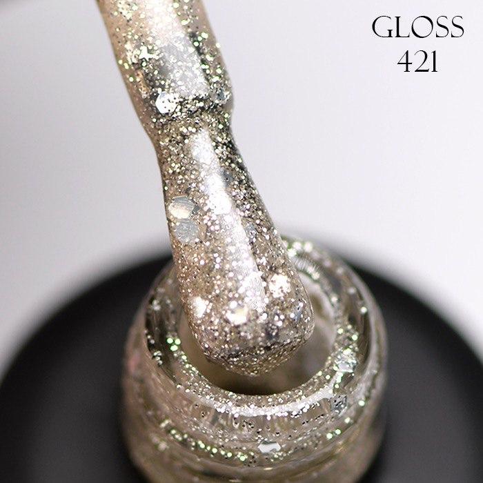 Gel polish GLOSS 421 (golden with glitter), 11 ml